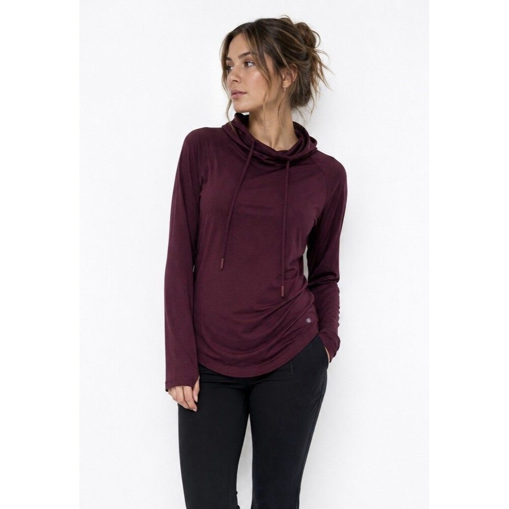 LEG3ND Women’s Burgundy Lightweight Cowl Neck Hooded Activewear Top Size S